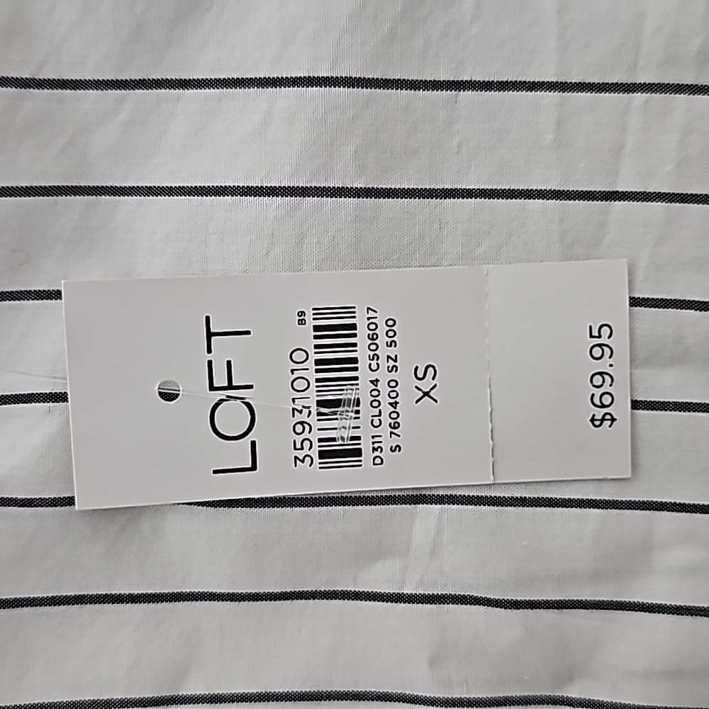 Ann Taylor Loft Striped Cotton Blend Side Wrap Blouse | NWT | XS | White Black - Picture 6 of 7